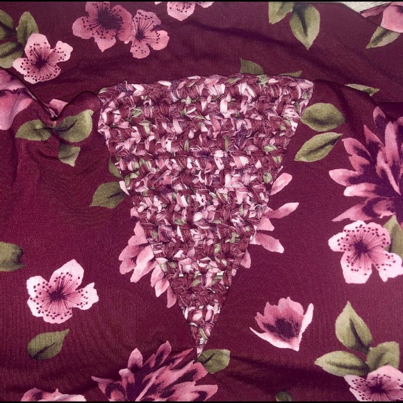 MAROON FLORAL Off The Shoulder Bikini Swim Top - Picture 4 of 5